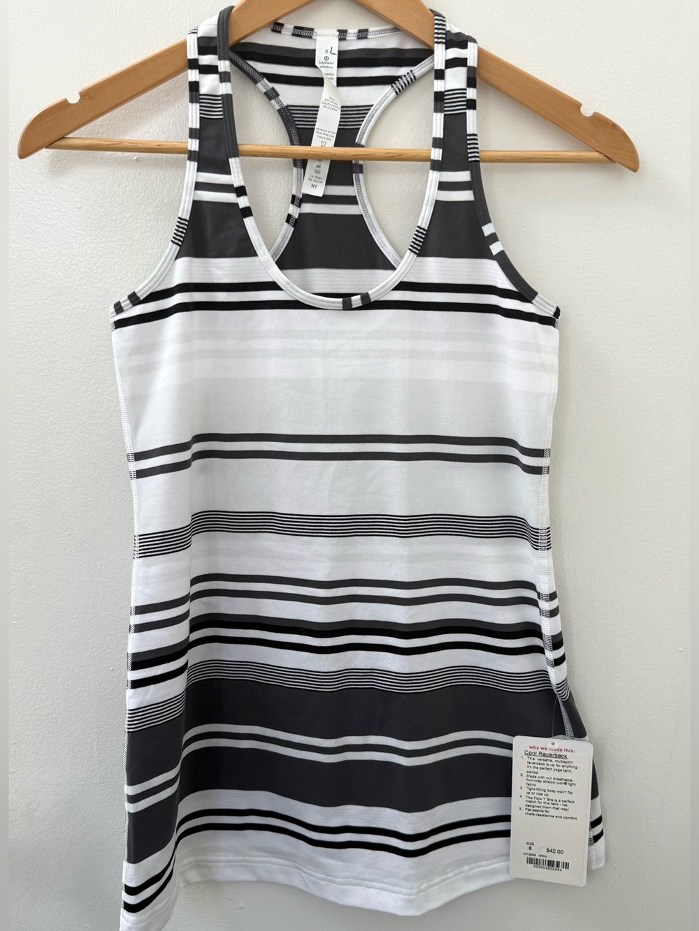 NEW+TAGS! RARE! lululemon Cool Racerback Grey Black Dune Stripe Sz 8